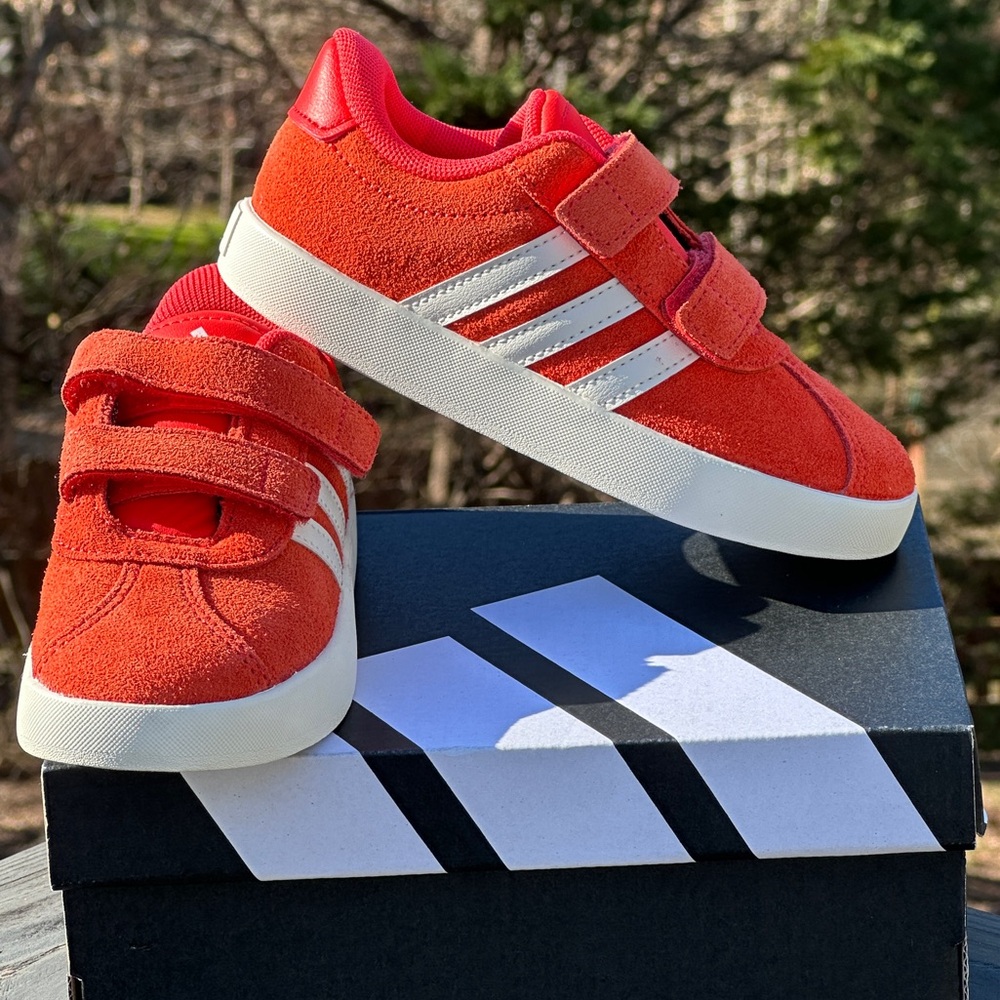 Adidas VL Court 3.0 Kids Youth Casual Sneakers 8C 10C Red White Gum Youth GS NEW